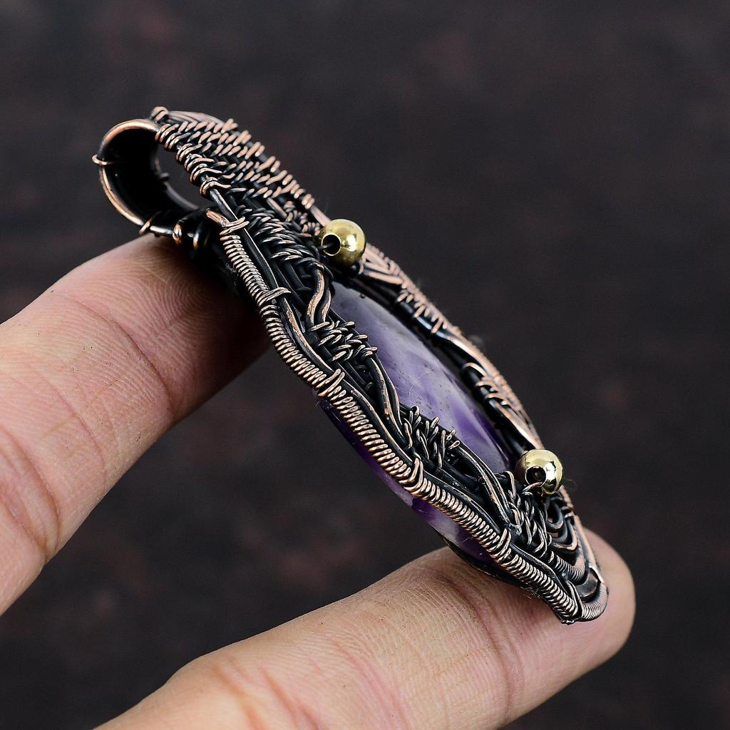 Chevron Amethyst Pendant Copper Wire Wrapped Pendant Ethnic Style Pendant Handmade Jewelry Gift For Mom Gemstone Pendant Copper Wire Jewelry