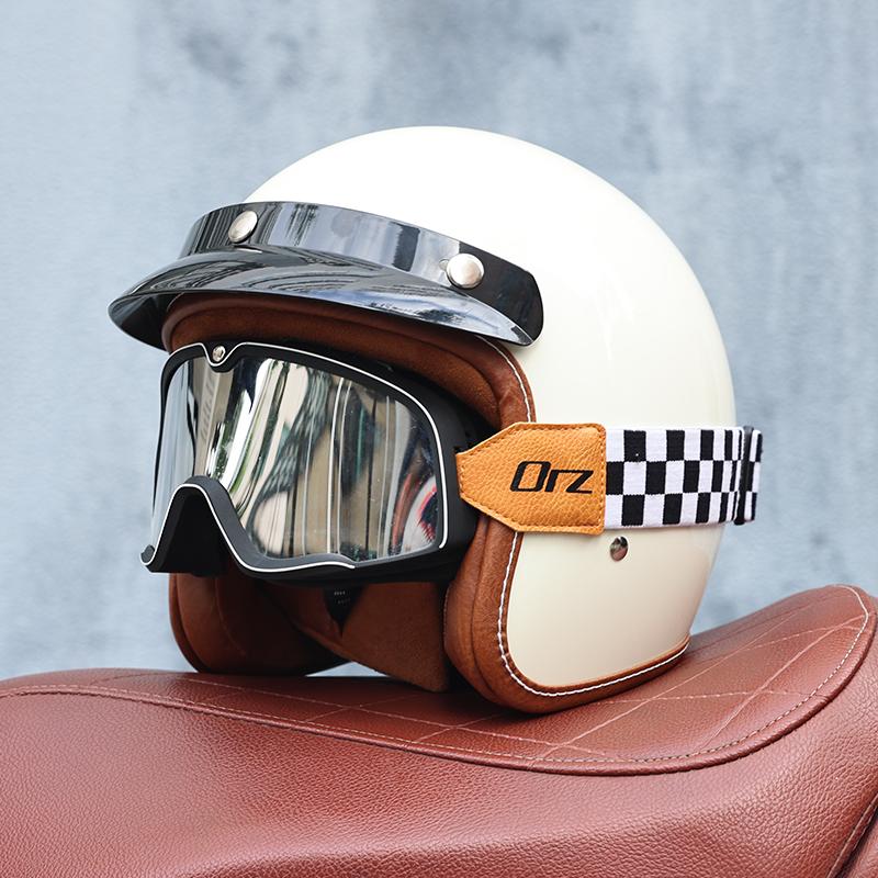 Orz-058C Retro Motorcycle Helmet, Men's and Women's Motorcycle Safety Helmet, Electric Car Four Seasons 3/4 Half Helmet