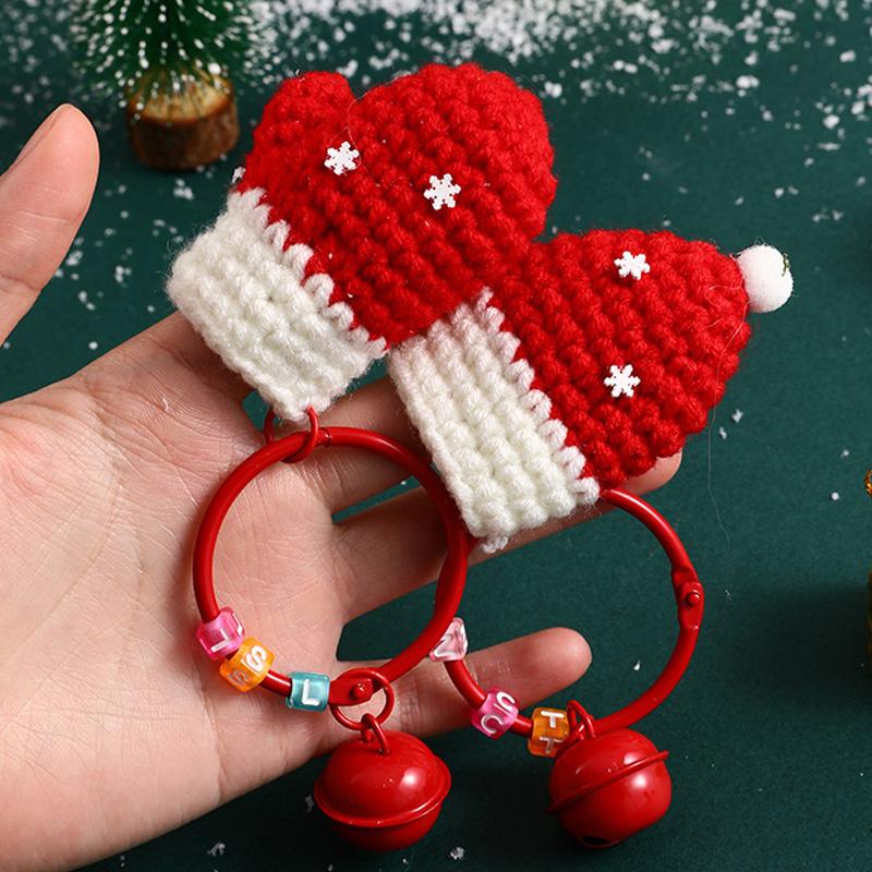 1PC Christmas Keychain New Year Gifts Santa Glove Handmade Doll Ornament Hanging Bag Ornament Crochet Wreath & Hat