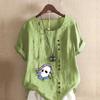 Women's Fashion Round Neck Short Sleeve T-shirt Casual Cotton Linen Graphic Shirt White Mask Prined Summer Blouse Tops Plus Size