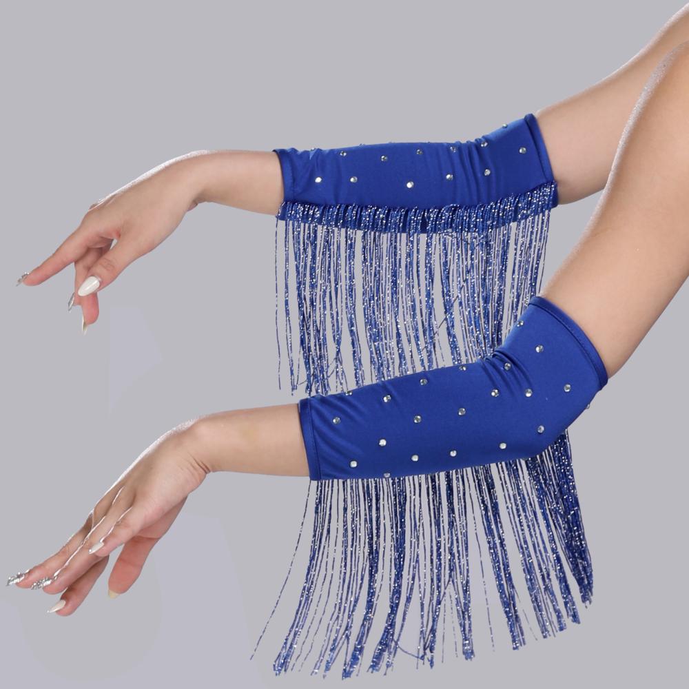 

Drilling Rhinestone Latin Dance Fringed Sleeves Flash Fringe Tassel Gloves Women синій
