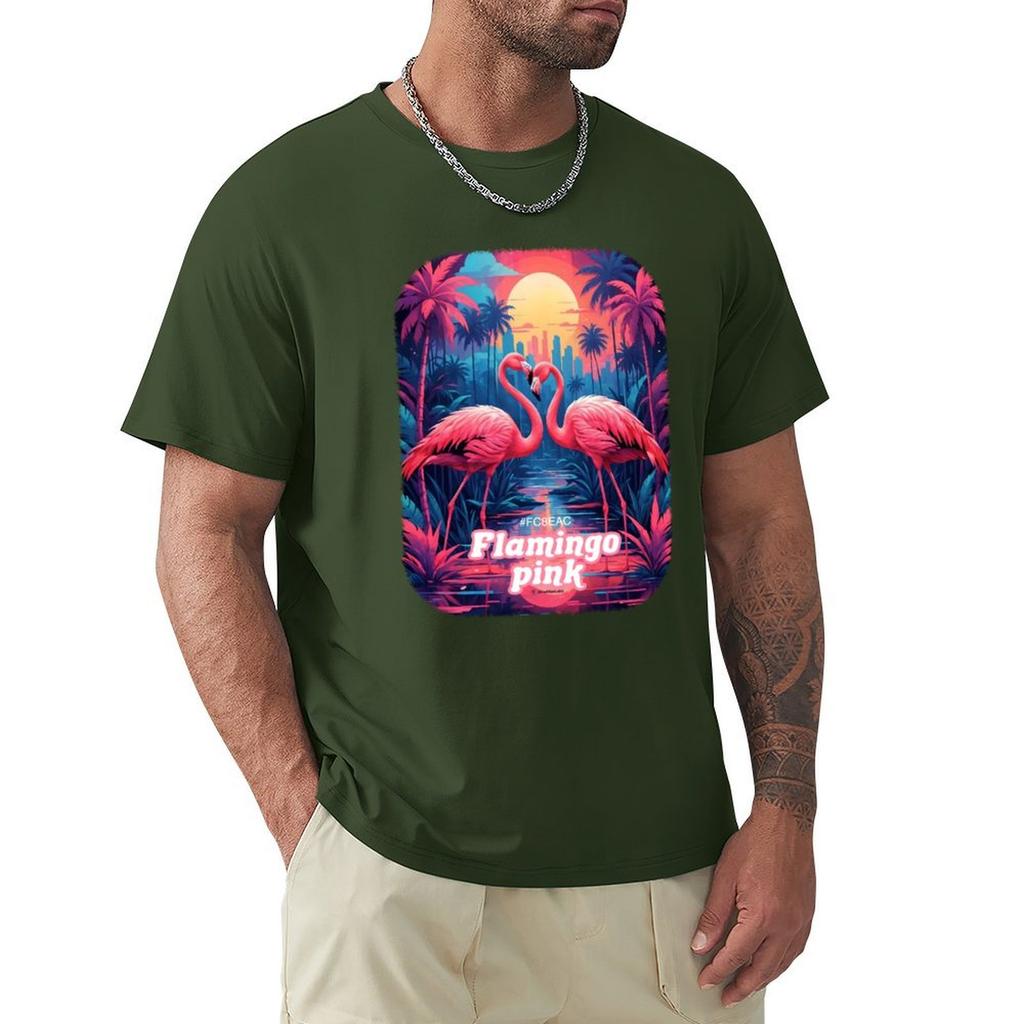 Flamingo Pink T-Shirt Graphic Tee Shirt Funnys Men Clothes
