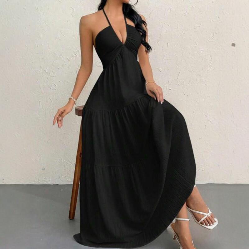 2026 Europäisches & Amerikanisches Patchwork V-Ausschnitt Strandkleid: Spaghettiträger-Sommerrock im französischen Stil für Damen