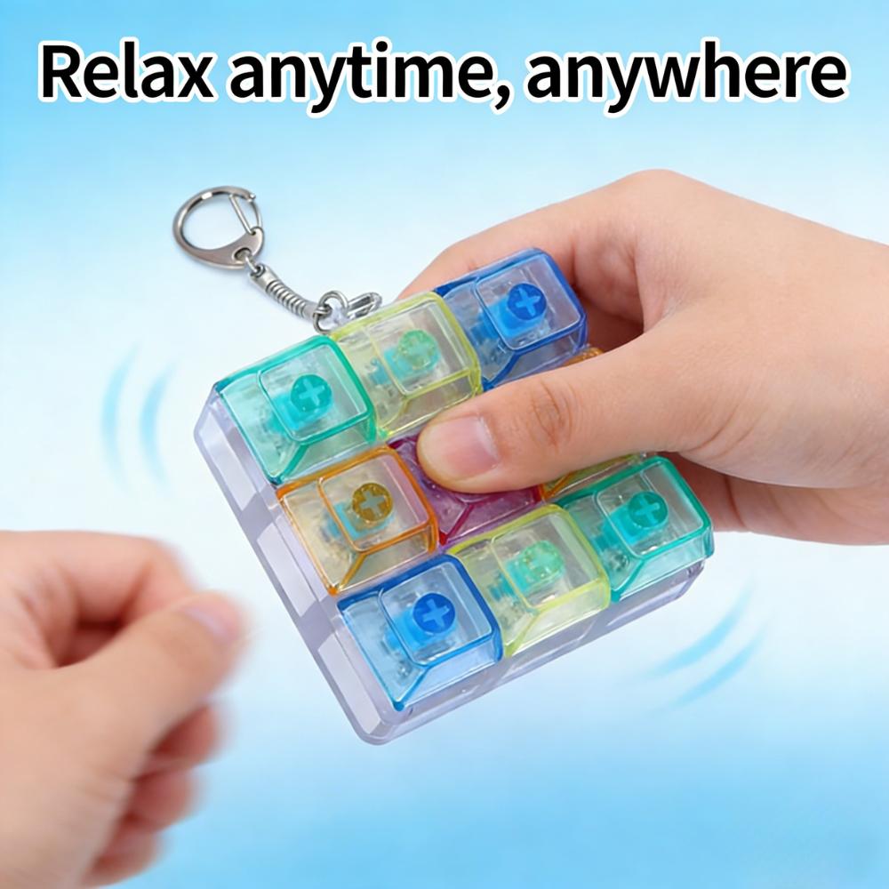 LED Keyboard Keychain Fidget Toys Crystal Clicker Sensory Toy for Stress Relief Keyboard Keychain Fidget Gadget for Adults Kids