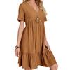 European & American Women's Casual Short Sleeve Belted Flowy Summer Dress