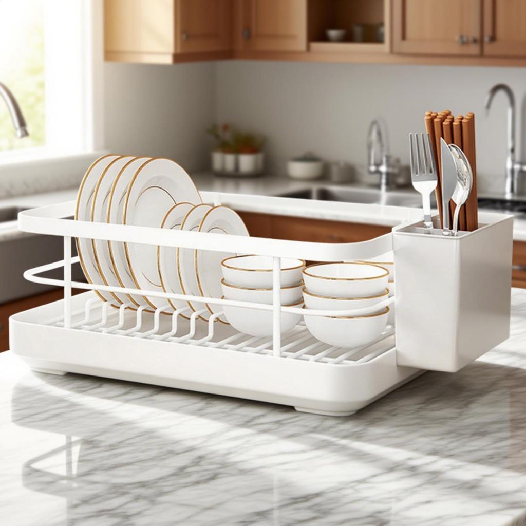 Dish Racks for Kitchen Counter Sink Space-Saving Dish Drainer Rack Basket Utensil Organizer for Cabinet Shelf Indoor RV Family