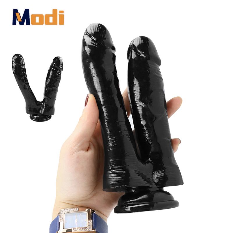Realistic Double Ended Dildo Sex Toy for Women or Couples Dual Sided Headed Penetration Dong Device with Simulated Penile Sucker