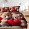 3pcs Teddy Bear Love Heart Bedding Set - Includes One Quilt Cover and Two Pillowcases (No Fillers) - Anime Cartoon Design, Polyester Fabric,