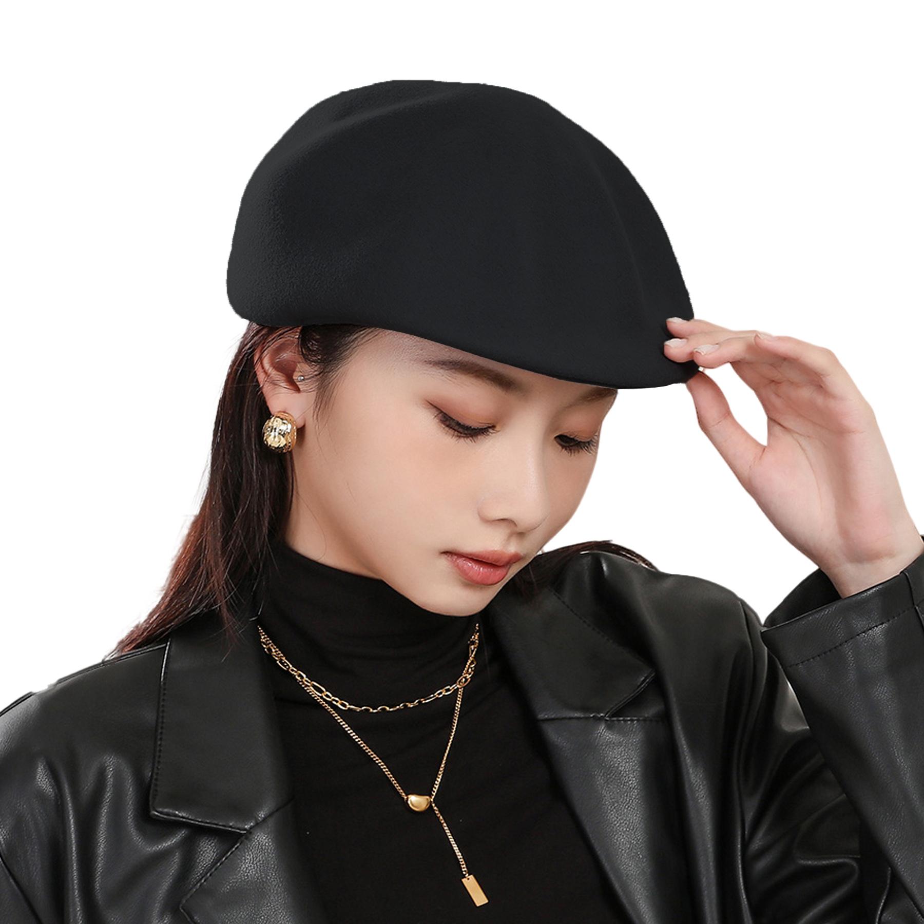 

Классическая кепка газетчика для женщин, 8-панельная шерстяная шляпа-берет чёрный