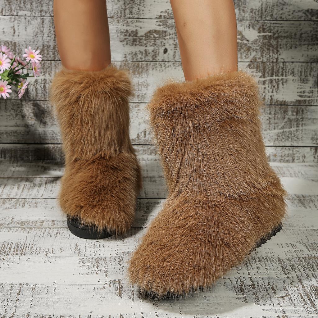 Fashion Winter Women Fluffy Faux Fox Fur Boots Woman Plush Warm Snow Boots Luxury Footwear Girls Furry Fur Bottes Fashion Winter Shoe
