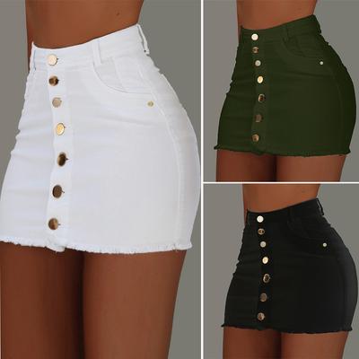Casual Fashion High-waisted Solid Color Hip-wrapped Short Skirt Women's Denim Single-breasted Skirt