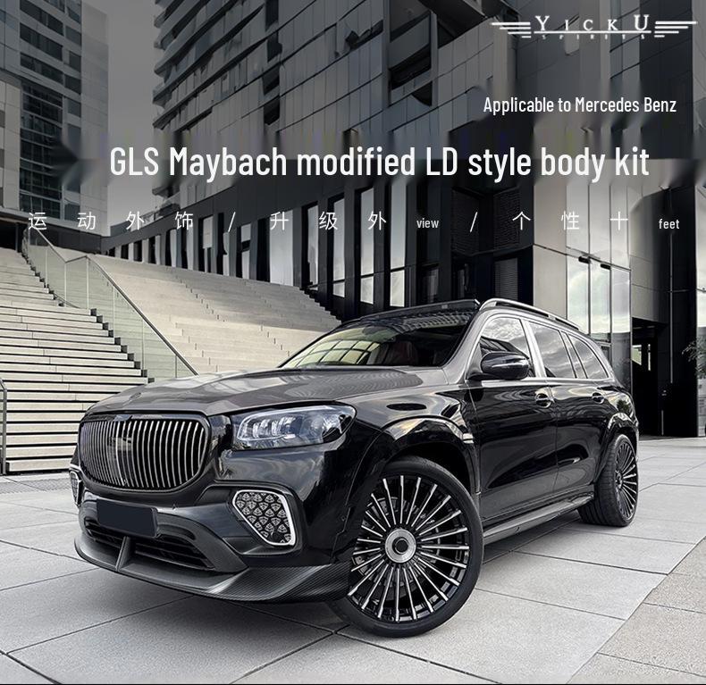 Mercedes-Benz GLS Maybach 24-25 LD Style Upgrade Kit: Front Lip, Rear Bumper, Side Skirts, Wind Deflector.