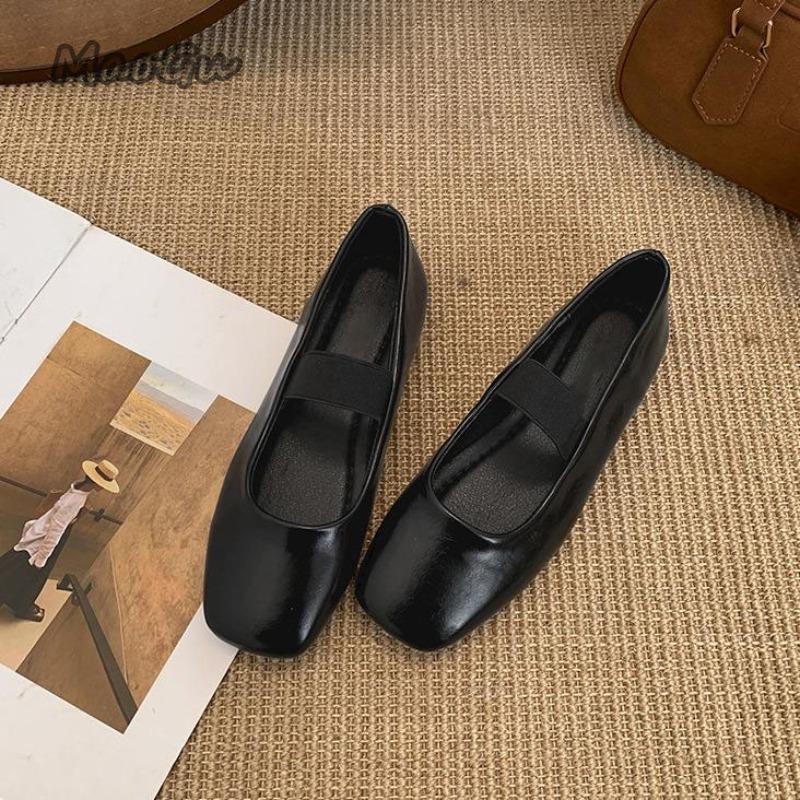 Fashion Spring Autumn Women Low Heel Pumps Square Toe Shallow Elastic Band Ladies Concise Ballet Flat Shoes Eelgant Women's Loafers PU