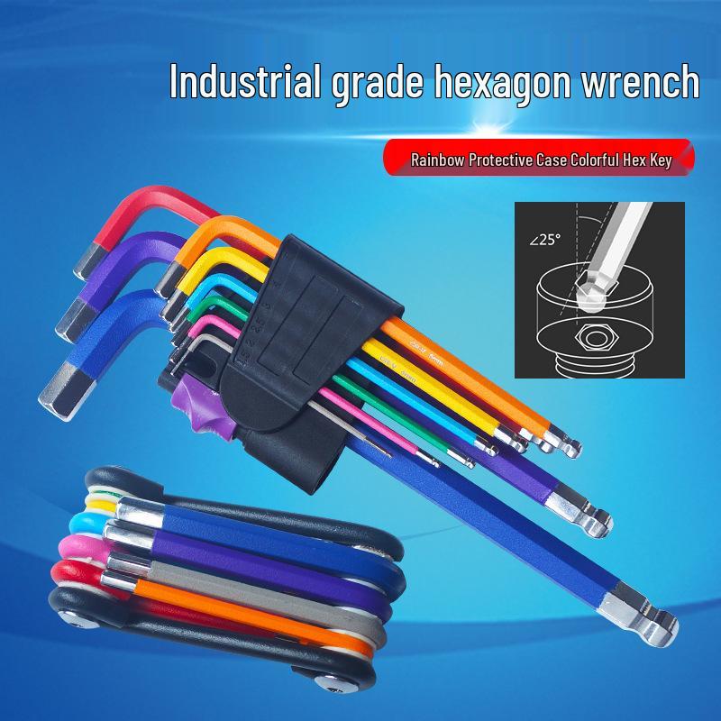 Multi-functional Colored Ball Head Hex Wrench Set - High Hardness 6-Point Screwdriver Mini Foldable 9-piece Set