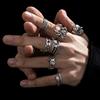 7pcs Set Punk Hip Hop Stainless Steel Men Ring Vintage Spider Bat Skull Two-headed Snake Opening Rings Jewelry Gothic Accesorios