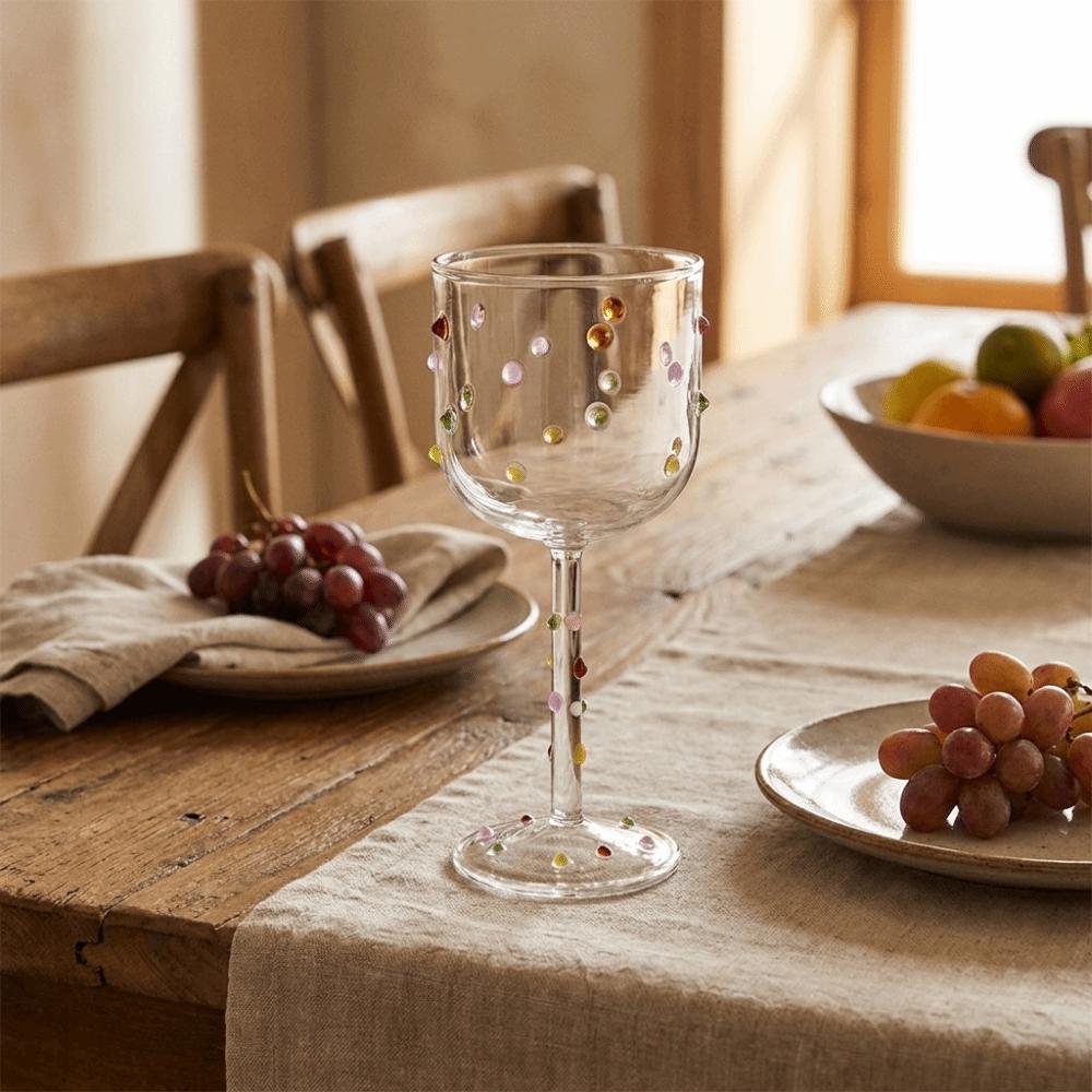 Embossed Colorful Dot Goblet Cup Glass Wine Cup Ins Tall Glass Bar