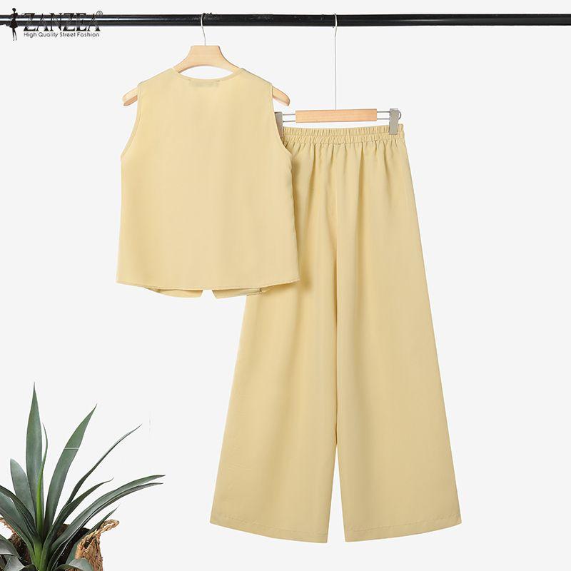 ZANZEA Women Sleeveless Vest Tops and Pants Summer Two Piece Suit Sets