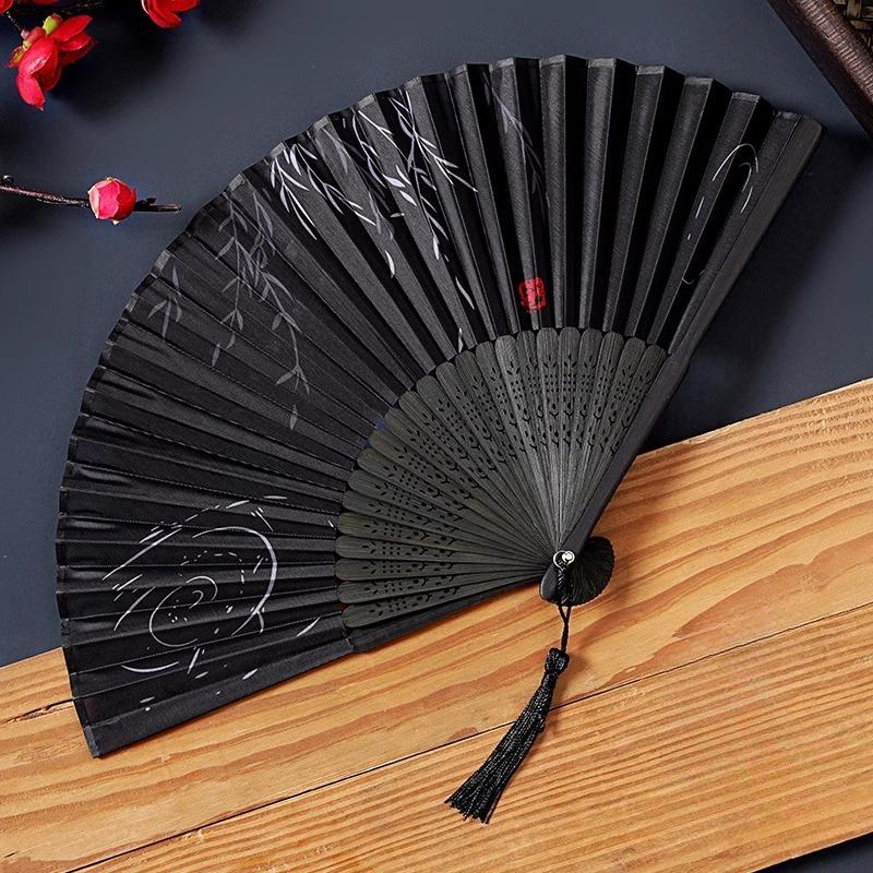 1Pc Chinese Ancient Style Flower Women Folding Fan with Tassel Fringe Hanfu Cheongsam Dance Fan Photo Props Summer Handheld Fan