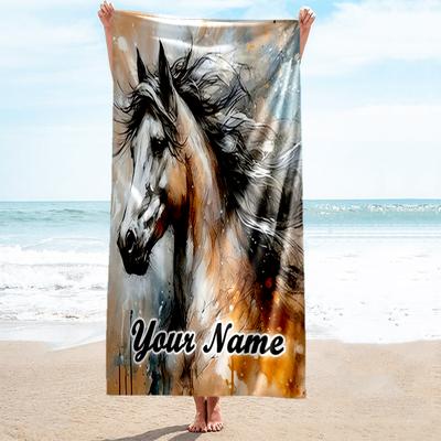 1PC Custom Name Equestrian Artistry Beach Towel Highly Absorbent And Sand-Resistant Towel for Swimming, Pool, Yoga, And Travel Lightweight