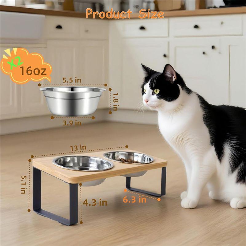 Practical-Elevated Cat Bowls, Non-Slip 32 Oz Stainless Steel Food Bowls, 15° Tilted Raised Pet Dishes, Raised Cat Bowl Feeder
