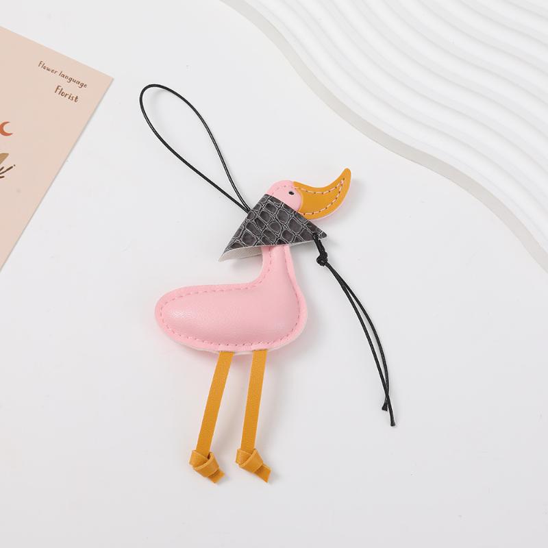Creative Cute Scarf Duck Car Keychain Pu Leather Bag Pendant Decoration Couple Hanging Gift Accessories