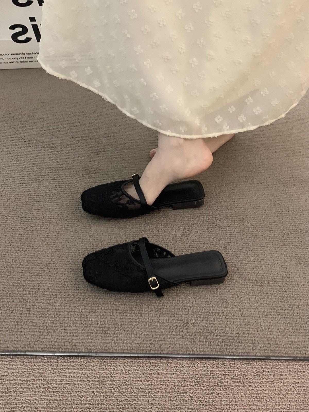 

French Haute with Skirt Temperament Baotou Sandals Female Summer Gentle Fairy Mary Jane Half Slippers 40