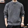 2025 Men's American-Style Striped Knit Sweater: Round Neck, Thick, Plus Size, Warm Autumn/Winter Layer