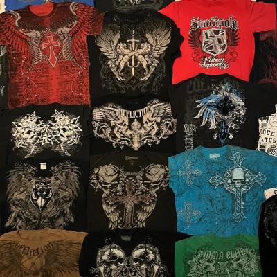 Flea Market Affliction T-shirt Man Y2K Vintage Boy Street Fashion Gothic Oversized Short Sleeves Top