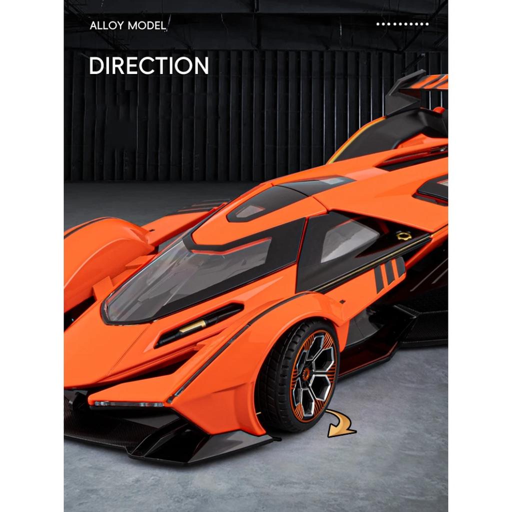 1/18 Lamborghini Vision Gran Turismo V12 GT Supercar Alloy Car Model Sound and Light Pull Back Children's Toy Collectibles Birthday Gift