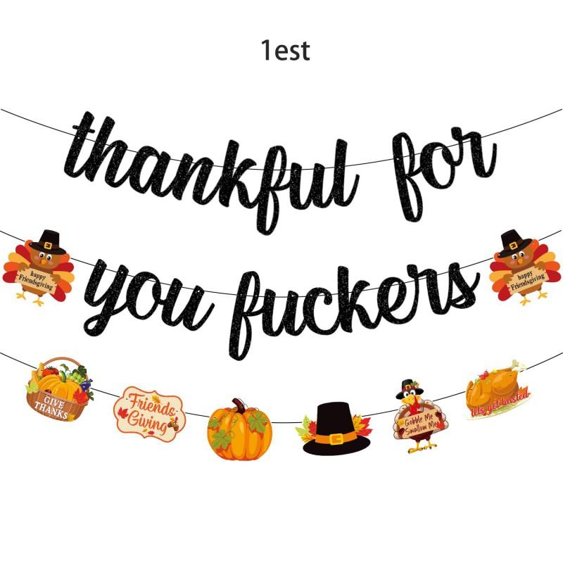 Thanksgiving Party Decorations Set With Maple Leaf Banners Hanging Flags Home Table Wall Decoration