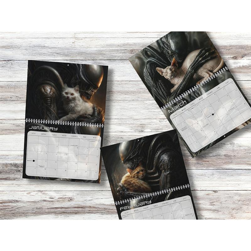 Calendario da Parete 2026 Alieni e Gatti Stupefacente Arte Sci-Fi Da non Perdere per Appassionati di Sci-Fi e Gatti Fantastica Decorazione Regalo