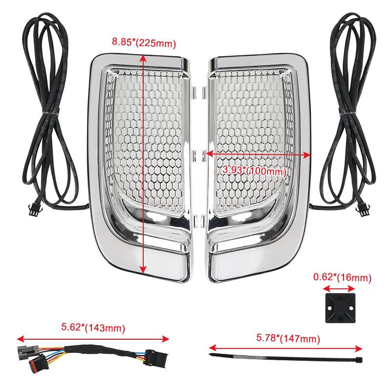 Chrome Motorcycle LED Running Light Turn Signal Fairing Lower For Harley Touring Electra Glide Ultra Classic Street Glide 14-22