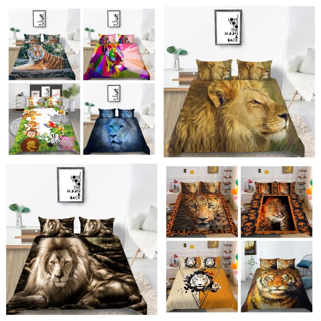 2023 Husă de pat în stil nou Costum cu model de tigru Husă de pilotă Câini Husă de pilota LionsAdolescenți Băieți Set de pat de o singură dimensiune Textile de casă cu față de pernă