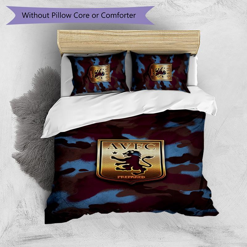 Set Lenzuola Stampato Aston Villa Football 3 Pezzi, Comodo Set Copripiumino per Camera da Letto Amico della Pelle