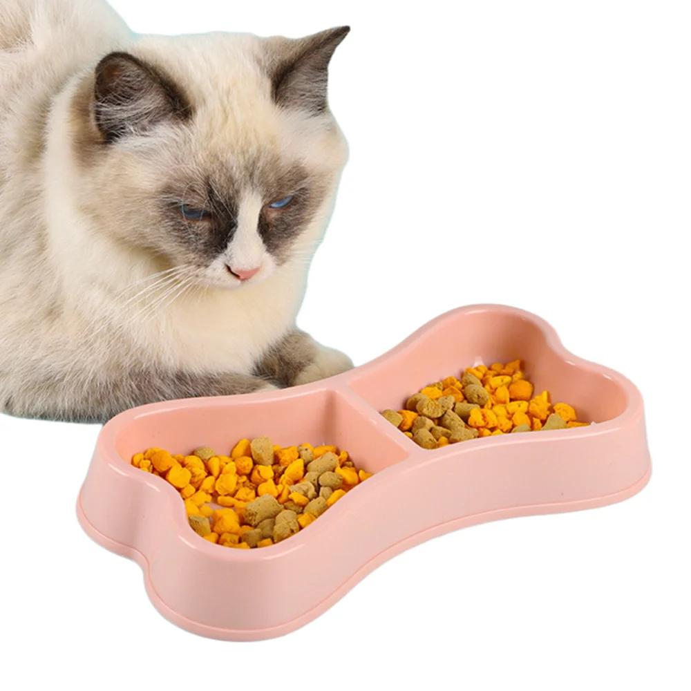 Bone Shaped Double Dog Cat Bowls Cute Pet Food and Water Bowl Set Non-Slip Durable Feeding Dish for Puppy Kitten