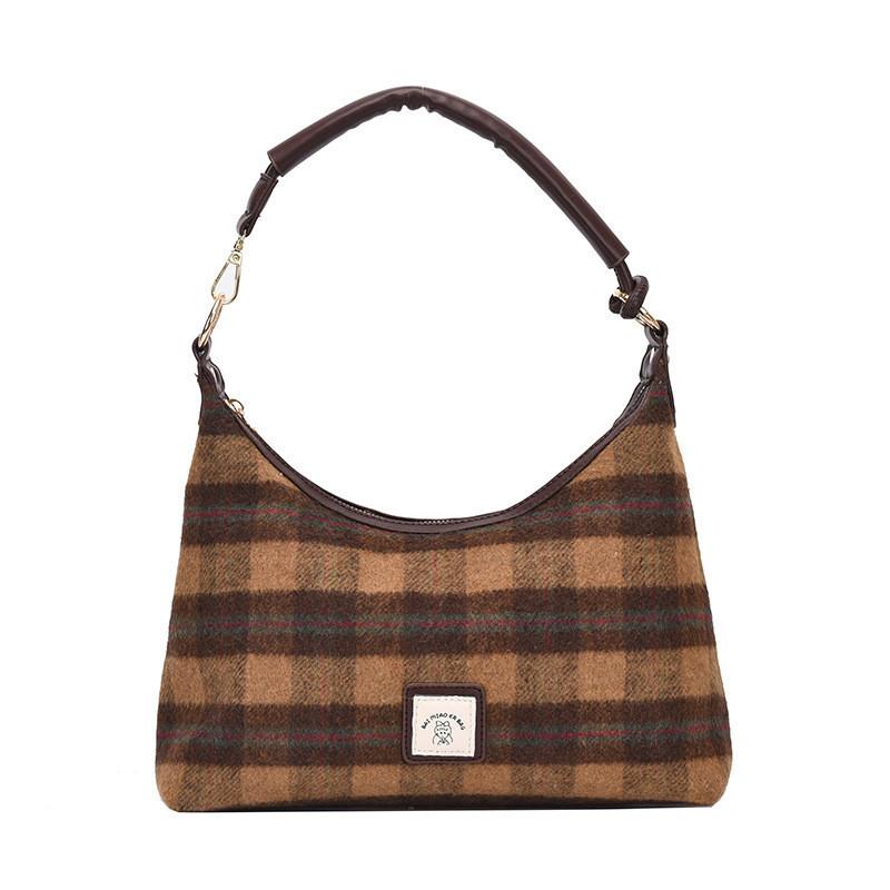 

Stylish Vintage Plaid Wool Shoulder Bag 2023 New Autumn Fashion Retro Underarm Bag