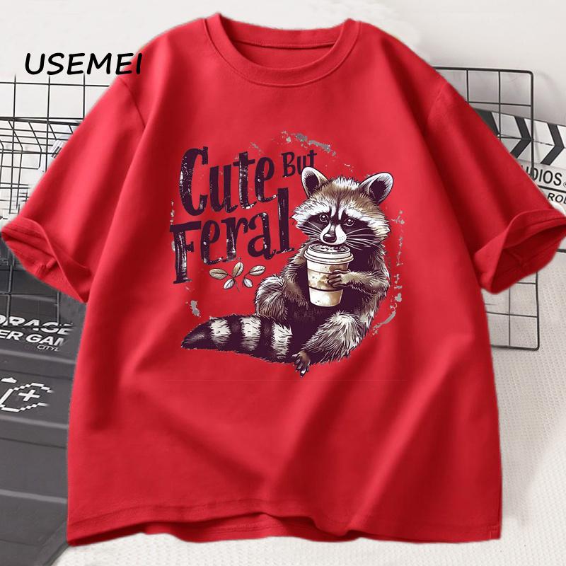 

Милые, но дикие футболки для женщин и мужчин, летние, забавные, с енотом, с юмором для взрослых, хлопковые, с коротким рукавом, винтажная дизайнерская одежда M