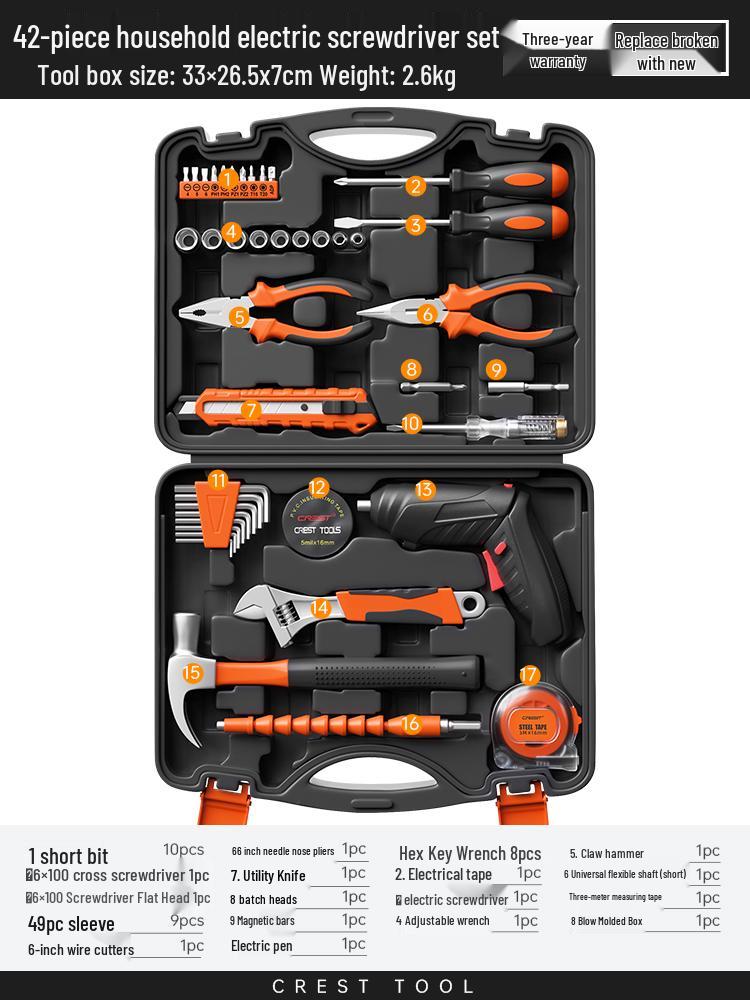 Ruide Household Tool Set: Complete Maintenance Kit with Screwdrivers, Pliers, and More.