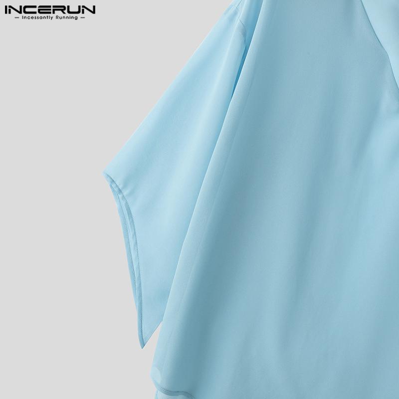 INCERUN Summer Men's Batwing Sleeve Semi-Sheer Chiffon Casual Oversized T-Shirts