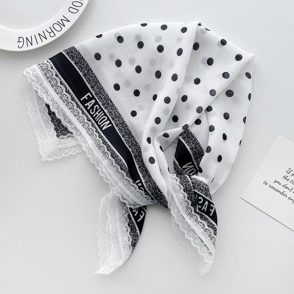 Polka Dot Lace Small Square Scarf Women'S Spring And Summer Atmosphere Retro Versatile Decorative Headscarf