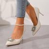 Fashion Crystal Buckle High Heels Shoes for Women Sexy Pointed Toe Thin Heeled Party Shoes Woman Slip-On White Satin Pumps Female