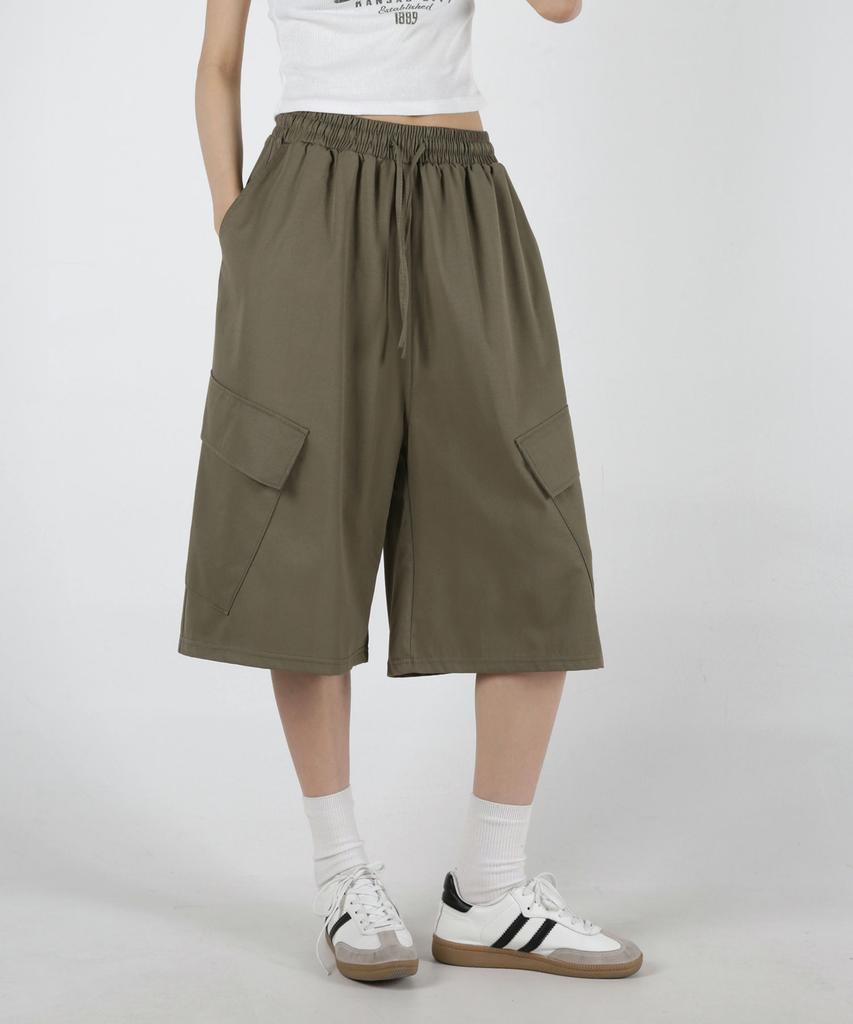 UMM Women'S Big Pocket Bermuda Elastic Waist Shorts 3 Colors