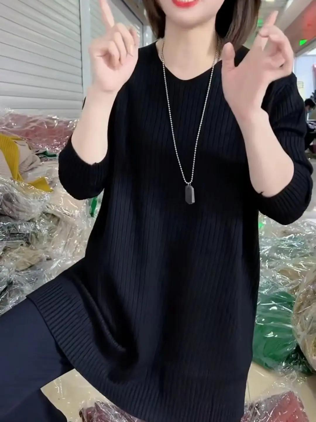 

Универсальный Свободный Базовый Вязаный Свитер со V-образным вырезом Средней Длины Европейский Осень Зима Новый Свитер в Западном Стиле Базовый Свитер S