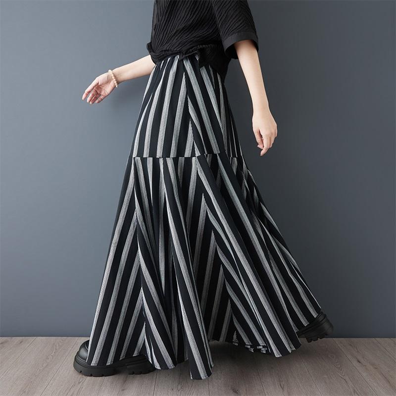 Plus Size High Waist Vintage Stripe Spring Summer Autumn Casual Loose Maxi Long for Woman Skirts Womens Skirt