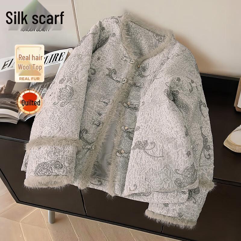 

Элегантное пальто в новом китайском стиле с круглым вырезом и длинными рукавами XL