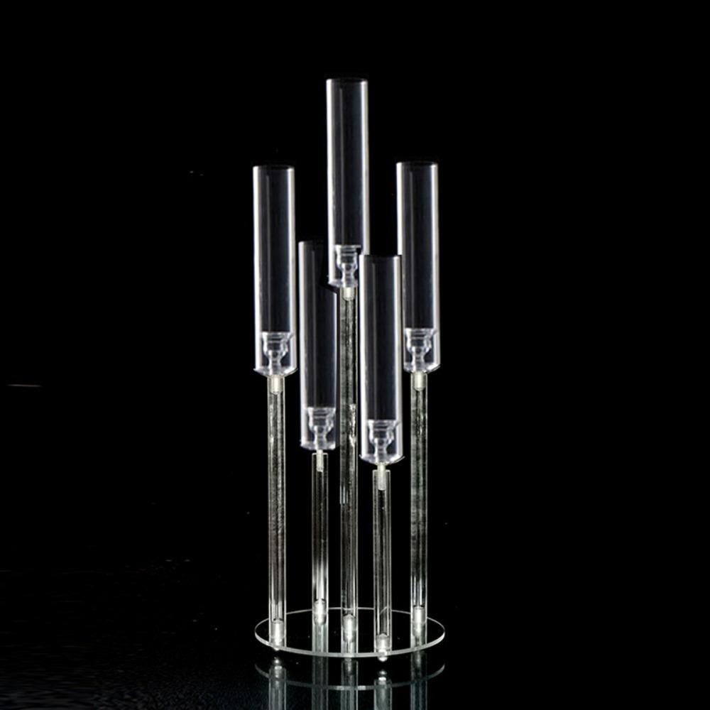 Transparent Candle Holder Acrylic 5-head Candlesticks Holder with Circular Base Main Table Floral Decoration Table Centerpieces
