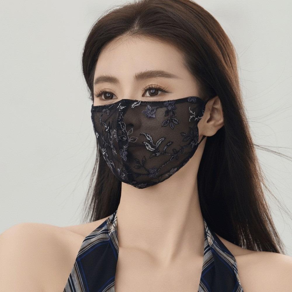Embroider Flower Summer Lace Mask Breathable Half Face Covering Delicate Sunscreen Face Mask Women