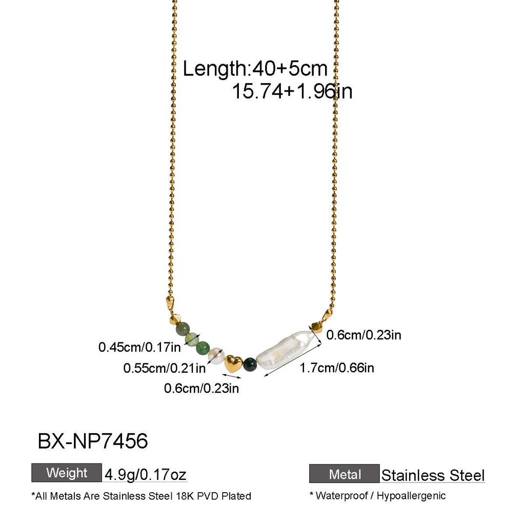 18K Gold-Plated Baroque Pearl & Titanium Steel Necklace with Love Pendant for Women