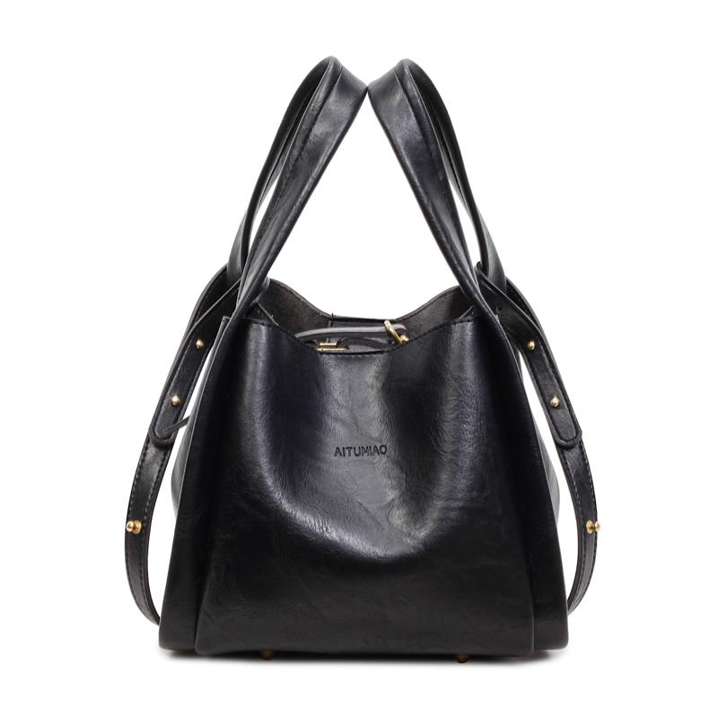 

High Quality Glossy Solid PU Retro Shoulder & Crossbody Bags for Women New Large Capacity Sense of Luxury Temperament Handbags чёрный