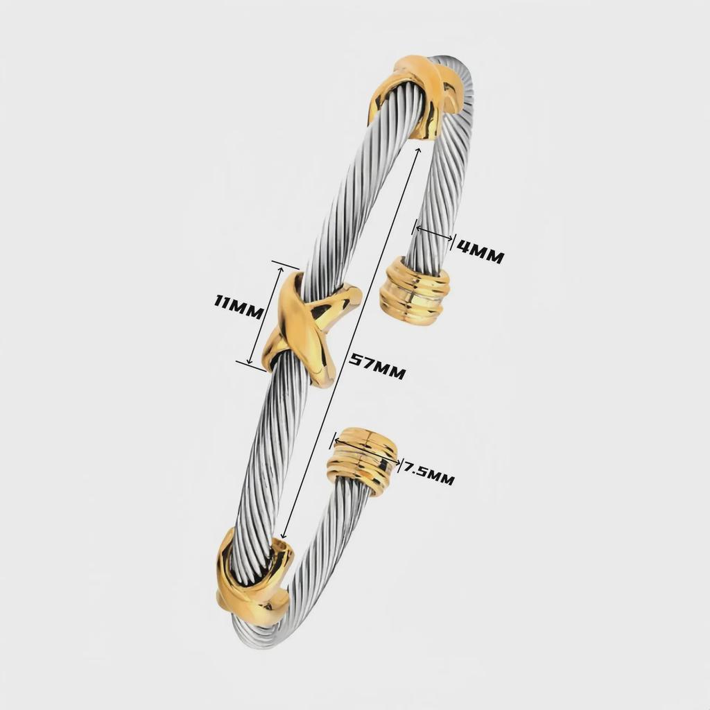 Trendy European-American 4MM Titanium Steel Twisted Wire Open Bracelet – Stainless Steel, Versatile Design for Women